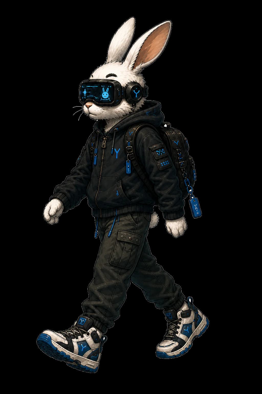 Rink walking forward in black explorer gear.