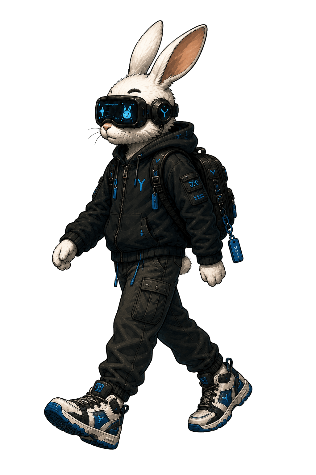 Rink walking forward in black explorer gear.